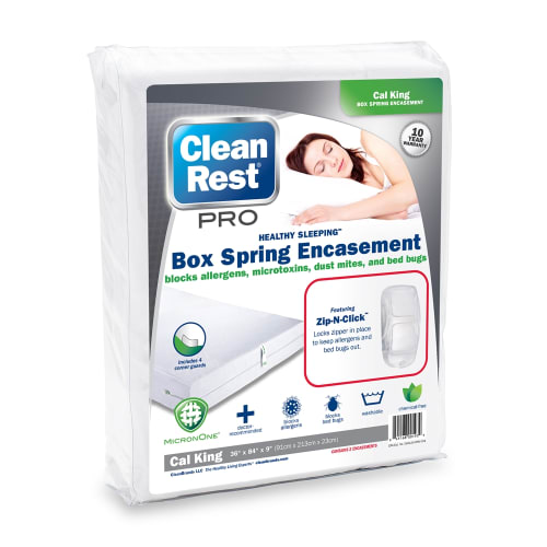 CleanRest PRO Box Spring Encasement, 100% Polyester, Cal King, 36x84, Depth up to 9", White